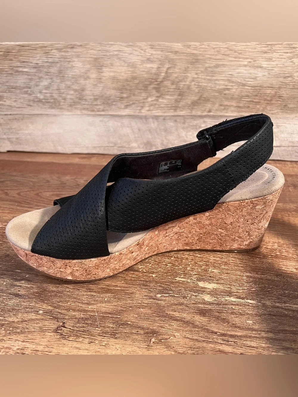 Black Cork Wedge‎ Sandals with Cross-Strap Design